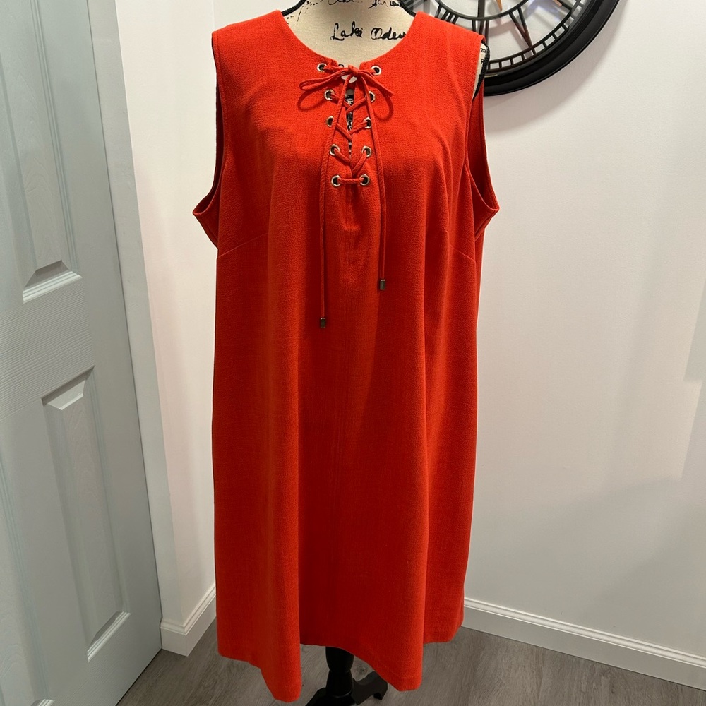 Sandra Darren red sleeveless lace up front dress 20W